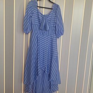 Style Blue and White Stripe High Low Dress Size M